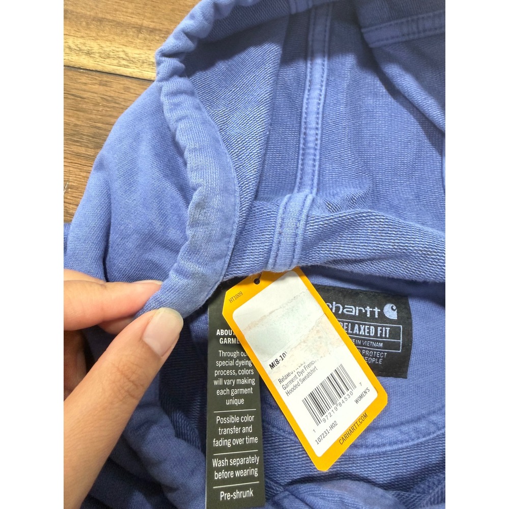Carhartt Womens Relaxed Fit Garment Dye French Terry Hoodie Blue M - Picture 4 of 4